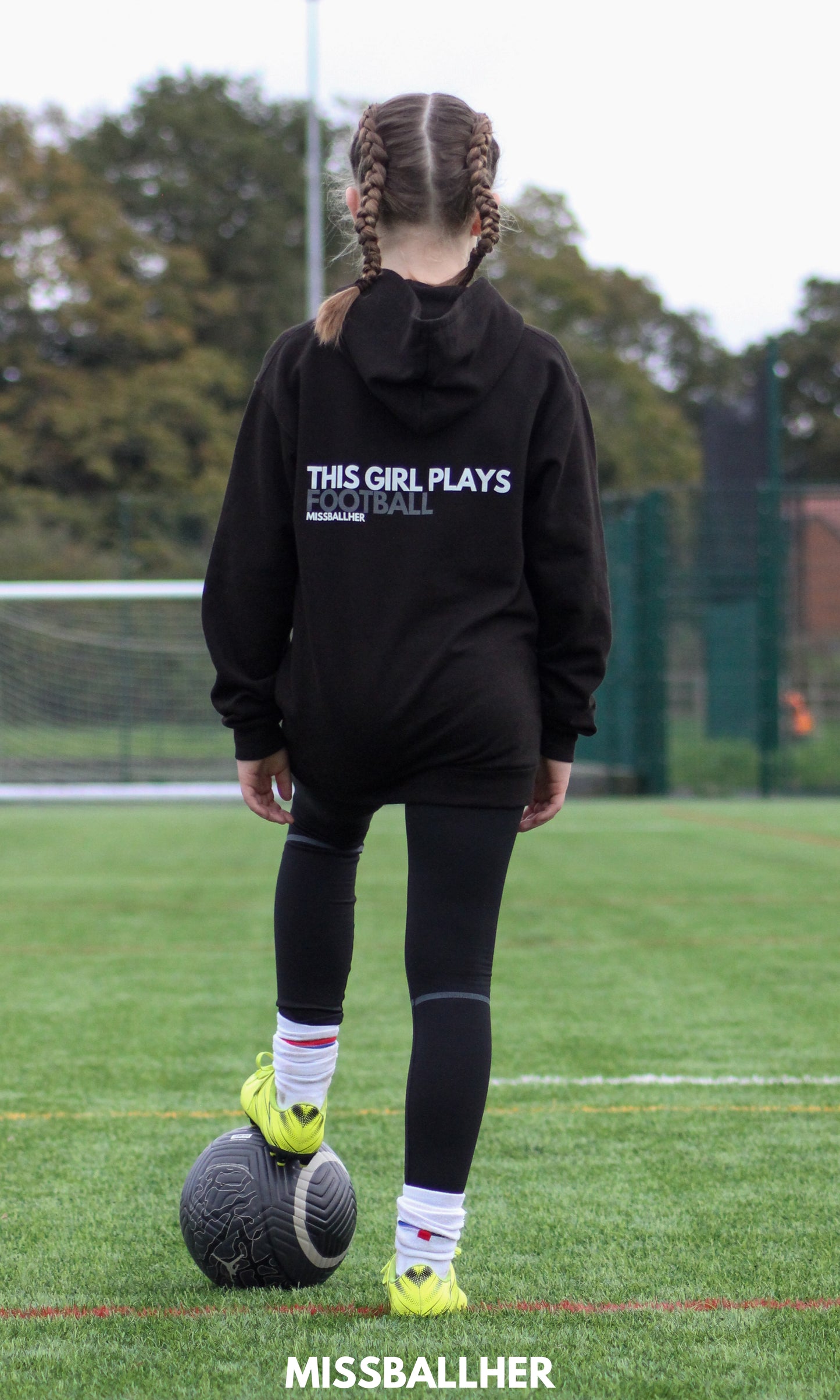 Girls' Classic Hoodie 'This Girl Plays Football' BLACK