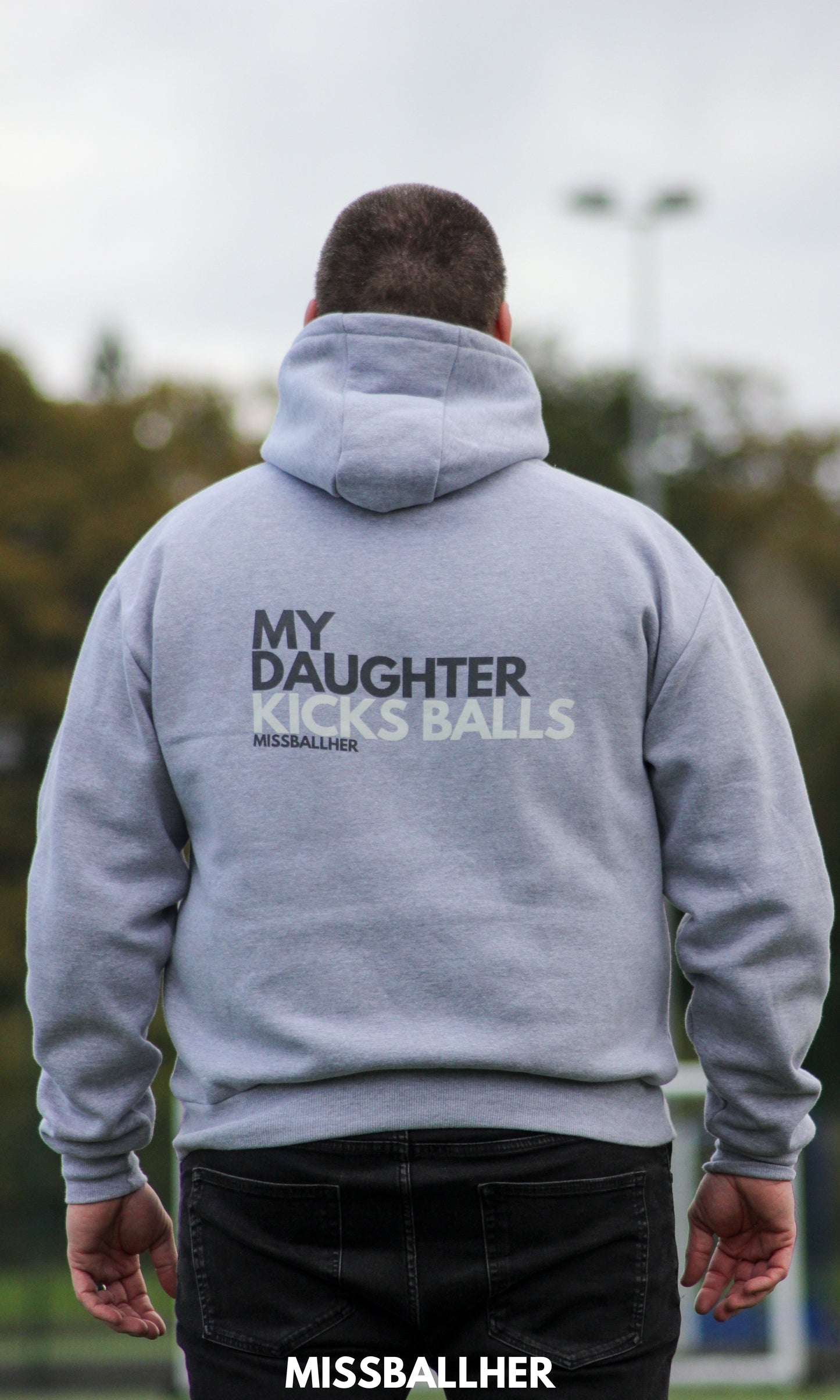 Men's Oversized Hoodie 'My Daughter Kicks Balls' GREY