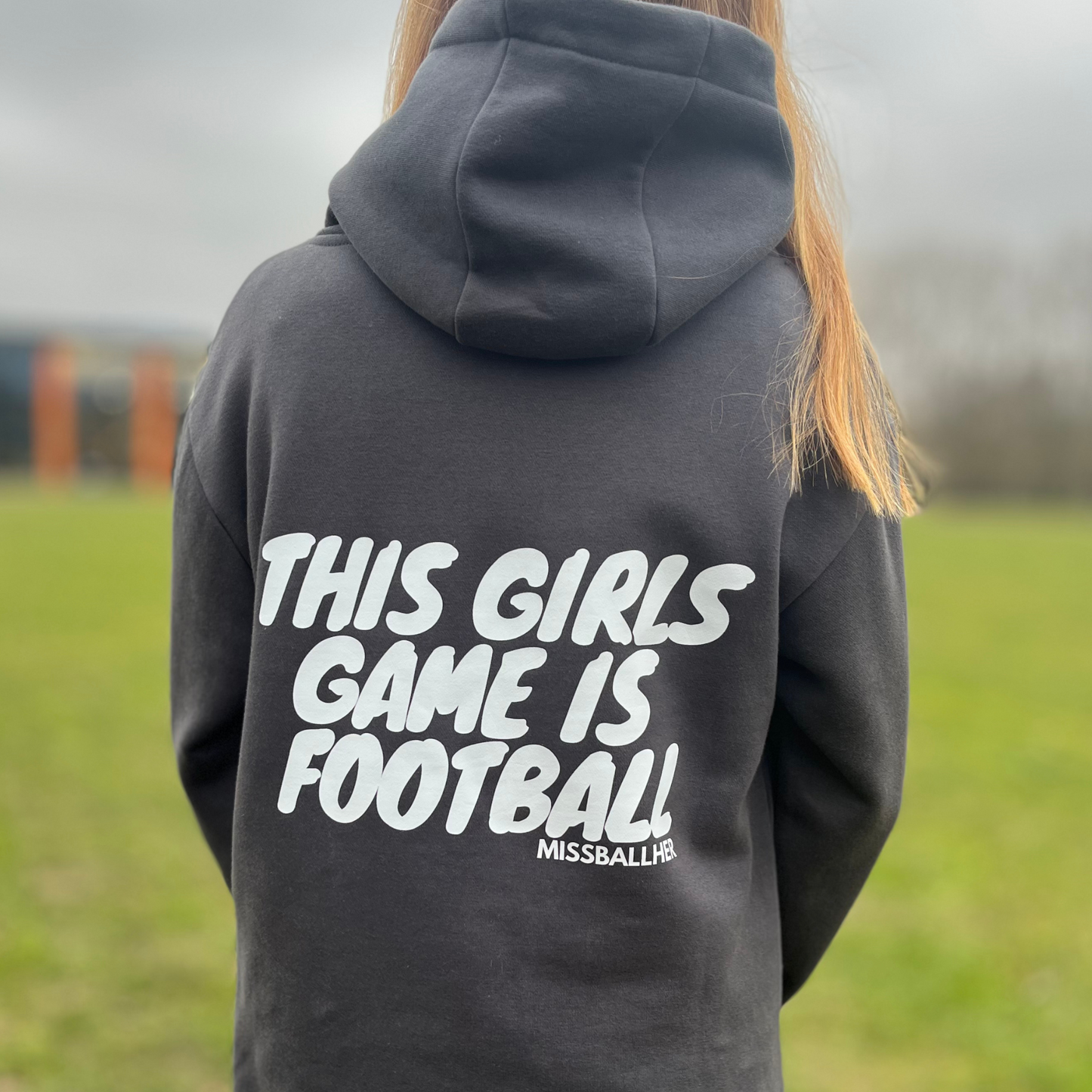 Women's Oversized Hoodie 'This Girls Game Is Football' CHARCOAL